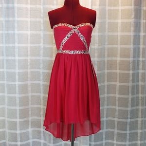 Strapless Prom Party dress short jeweled hi low M